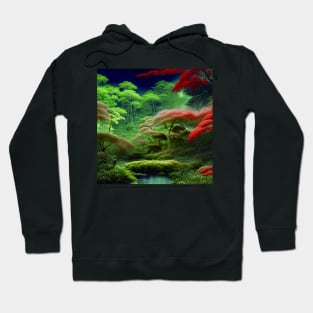 Digital Painting Scene Of a Lake Between Many Colorful Plants, Amazing Nature Hoodie